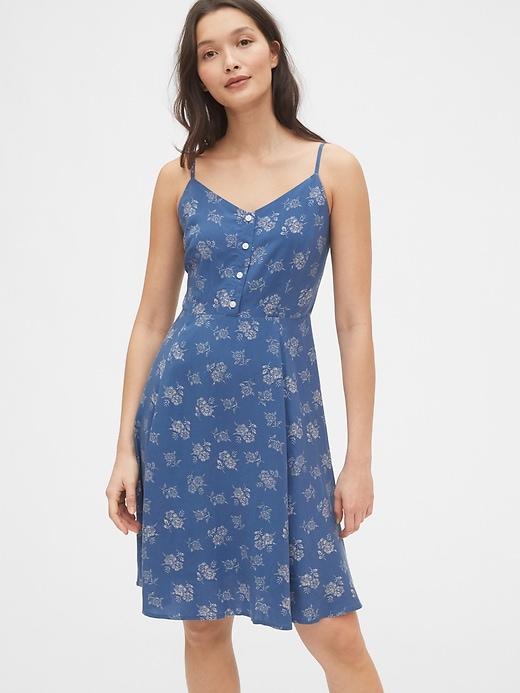 1 of 8 showing, with the color blue floral of product Cami Fit & Flare Dress