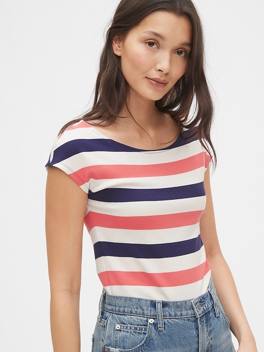 View large product image 1 of 1. Modern Boatneck Striped T-Shirt