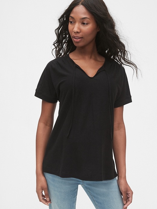 1 of 8 showing, with the color true black of product Maternity Tie-Front T-Shirt