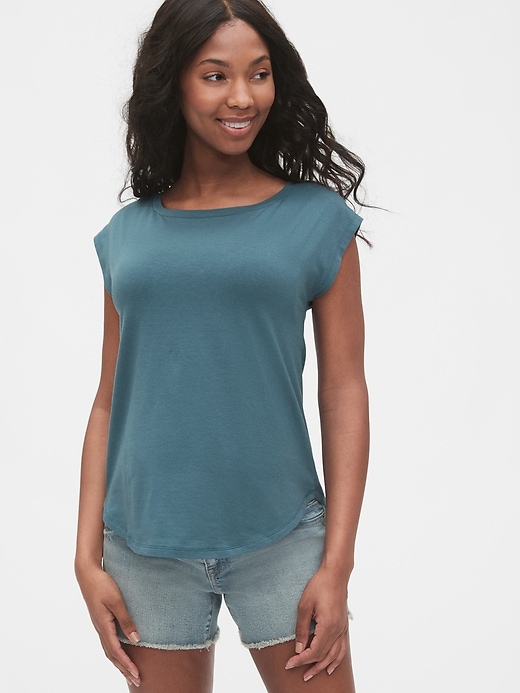 1 of 8 showing, with the color sheer teal of product Maternity Drapey T-Shirt