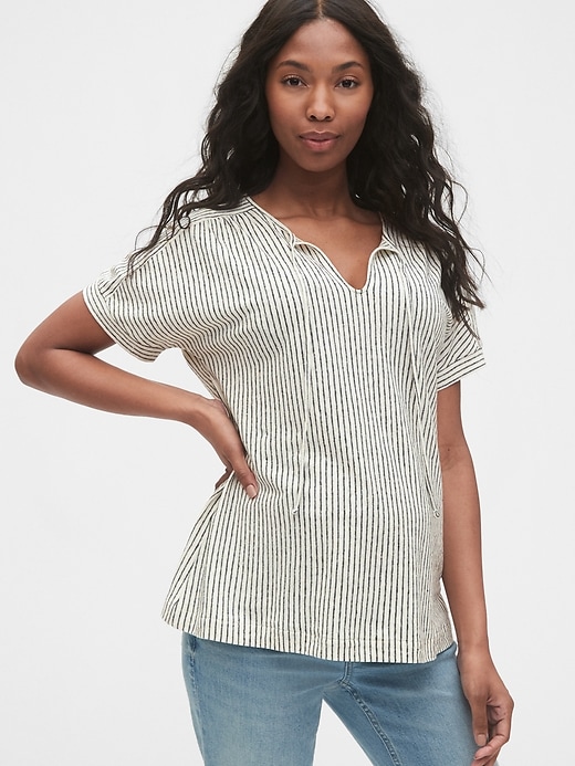 1 of 8 showing, with the color ivory multi stripe of product Maternity Tie-Front T-Shirt