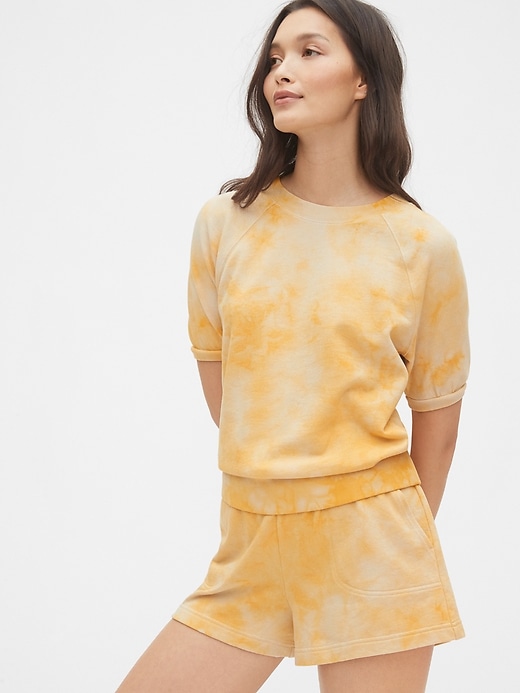 1 of 8 showing, with the color yellow tie dye of product Vintage Soft Short Sleeve Sweatshirt