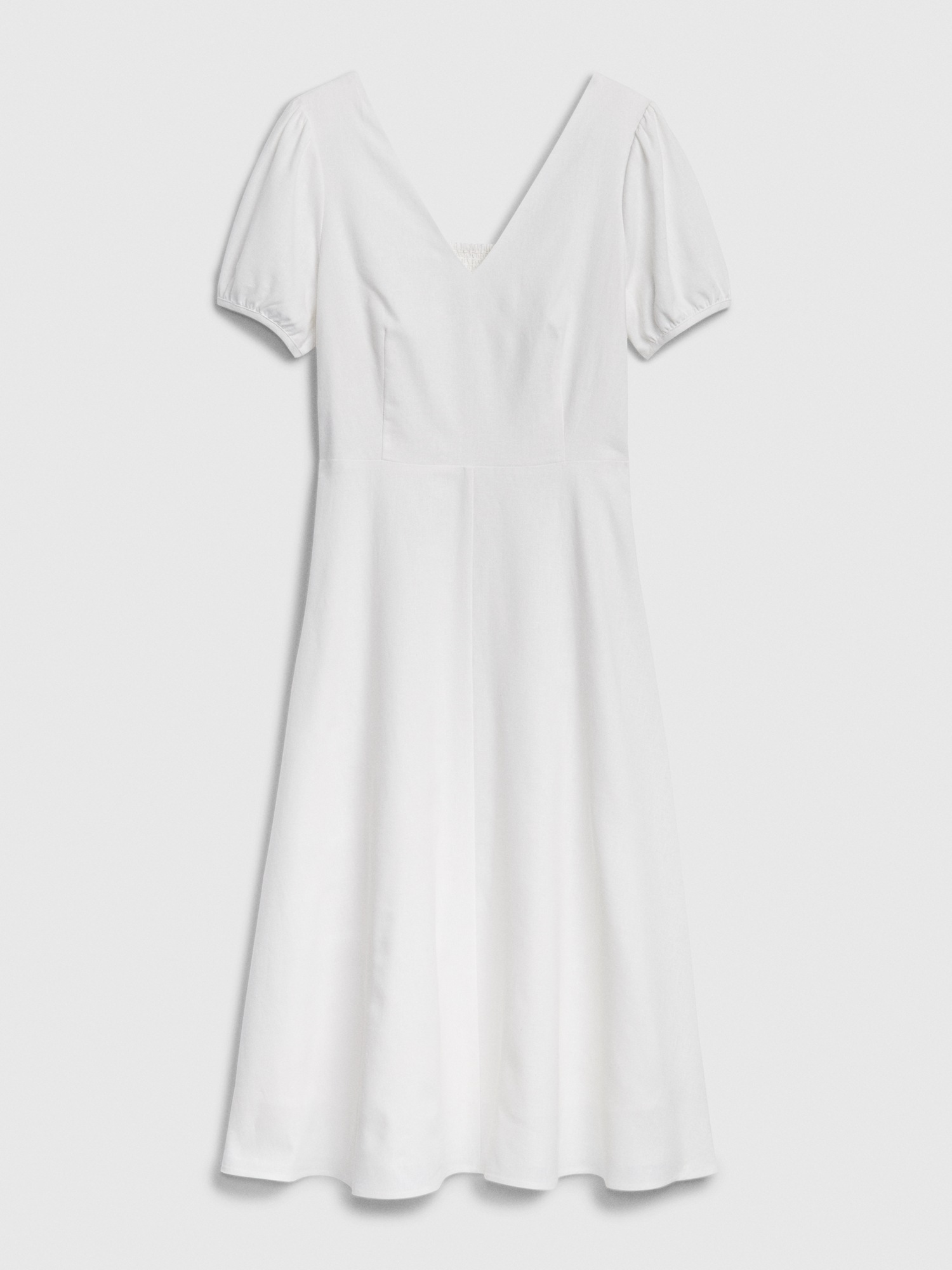 white linen v neck dress