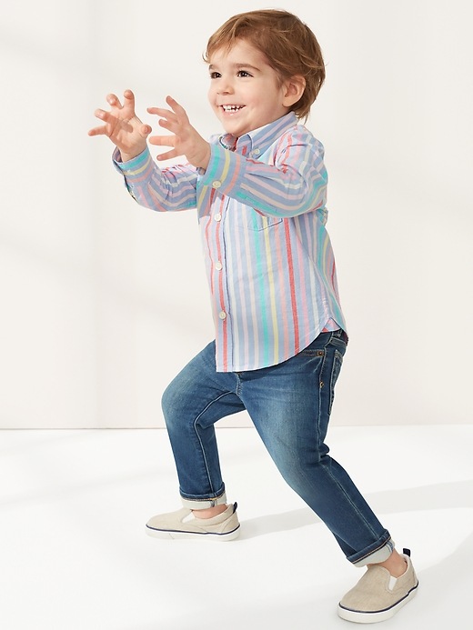 View large product image 2 of 2. Toddler Poplin Stripe Convertible Shirt