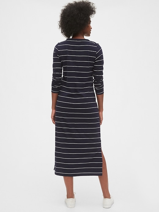 2 of 8 showing, with the color navy blue stripe of product Long Sleeve Knit Midi Dress