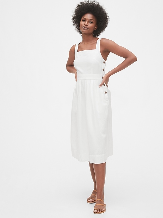 Image number 1 showing, Apron Midi Dress in Linen-Cotton