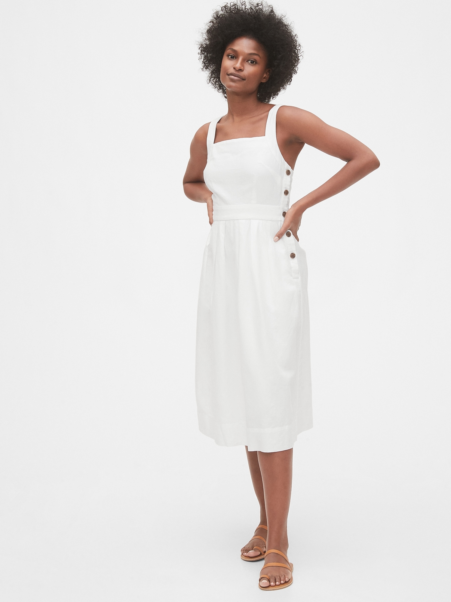 cotton linen midi dress