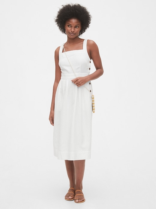 Image number 3 showing, Apron Midi Dress in Linen-Cotton