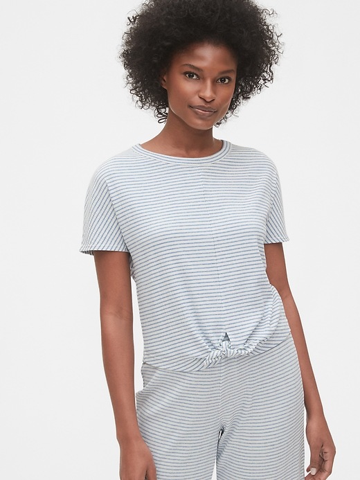 1 of 8 showing, with the color blue stripe of product Ribbed Knot-Hem T-Shirt