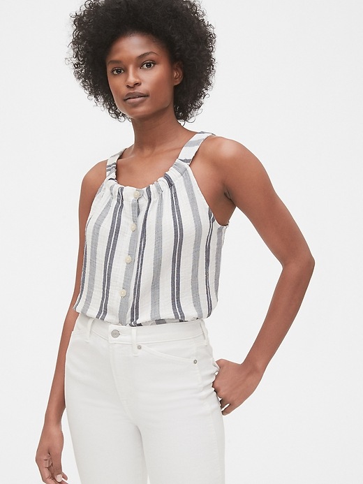 Image number 1 showing, Button-Front Gauze Tank Top