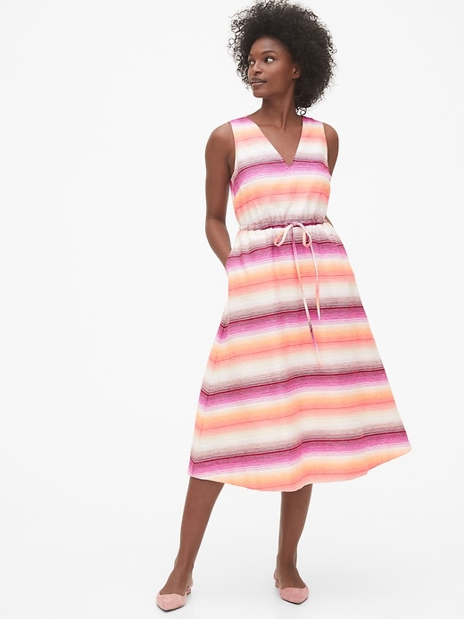 1 of 8 showing, with the color pink ombré of product Sleeveless Midi Dress in Linen-Cotton
