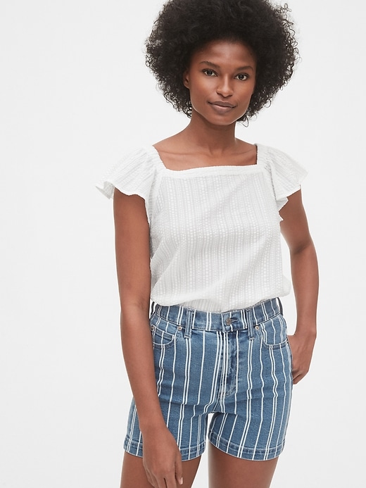 1 of 8 showing, with the color fresh white of product Squareneck Flutter Sleeve Top