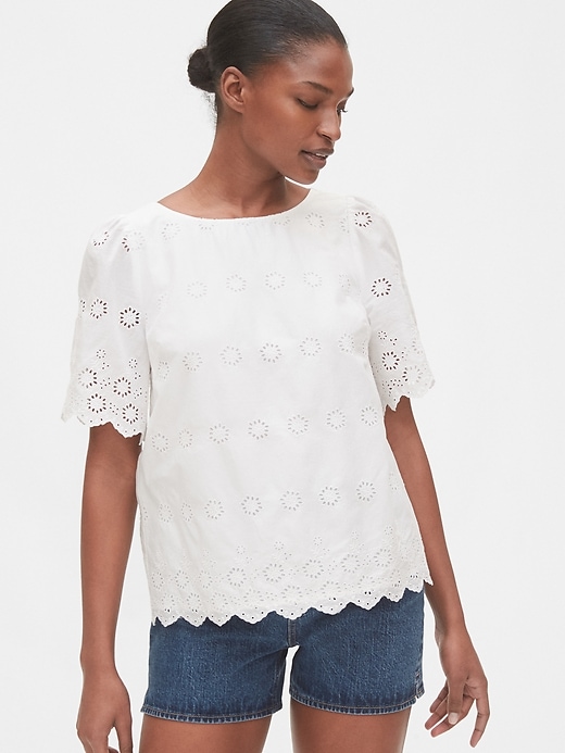Image number 1 showing, Eyelet Scalloped Top