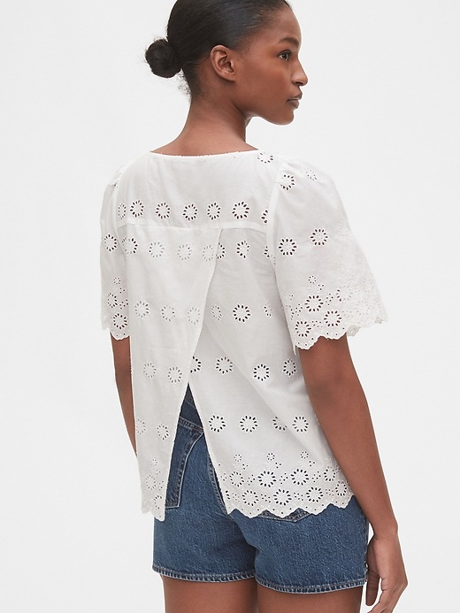 2 of 8 showing, with the color fresh white of product Eyelet Scalloped Top