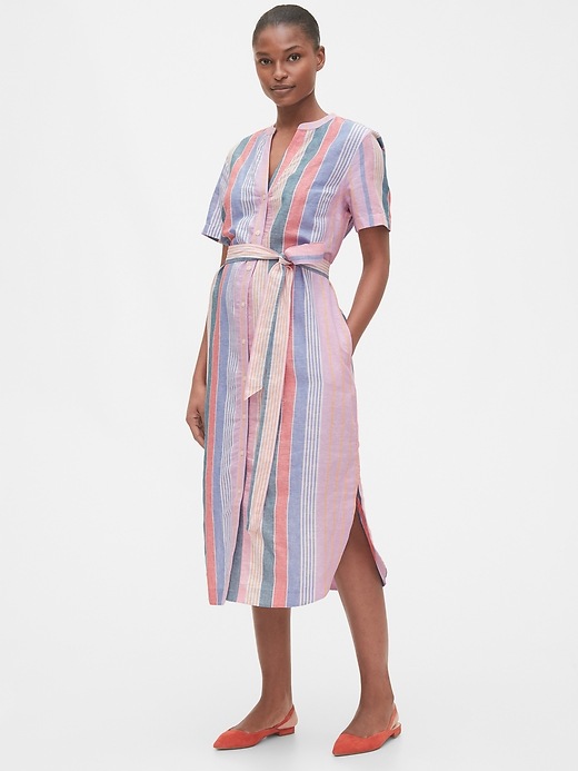 1 of 8 showing, with the color multi color stripe of product Midi Shirtdress in Linen-Cotton