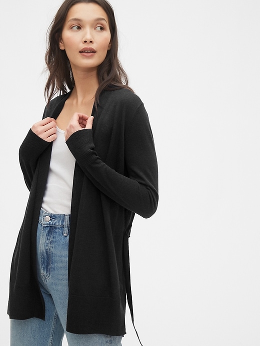 1 of 8 showing, with the color true black of product Wrap-Front Cardigan
