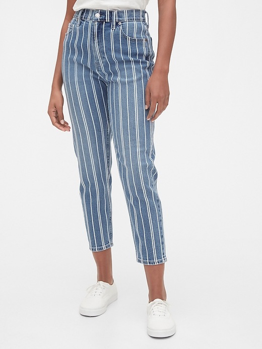 1 of 8 showing, with the color medium wash of product High Rise Mom Jeans