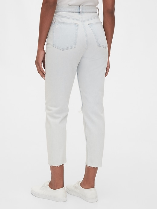 2 of 8 showing, with the color light destroy of product High Rise Destructed Mom Jeans