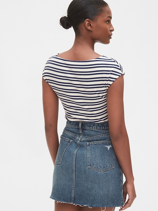 2 of 8 showing, with the color navy blue & white stripe of product Modern Boatneck Striped T-Shirt