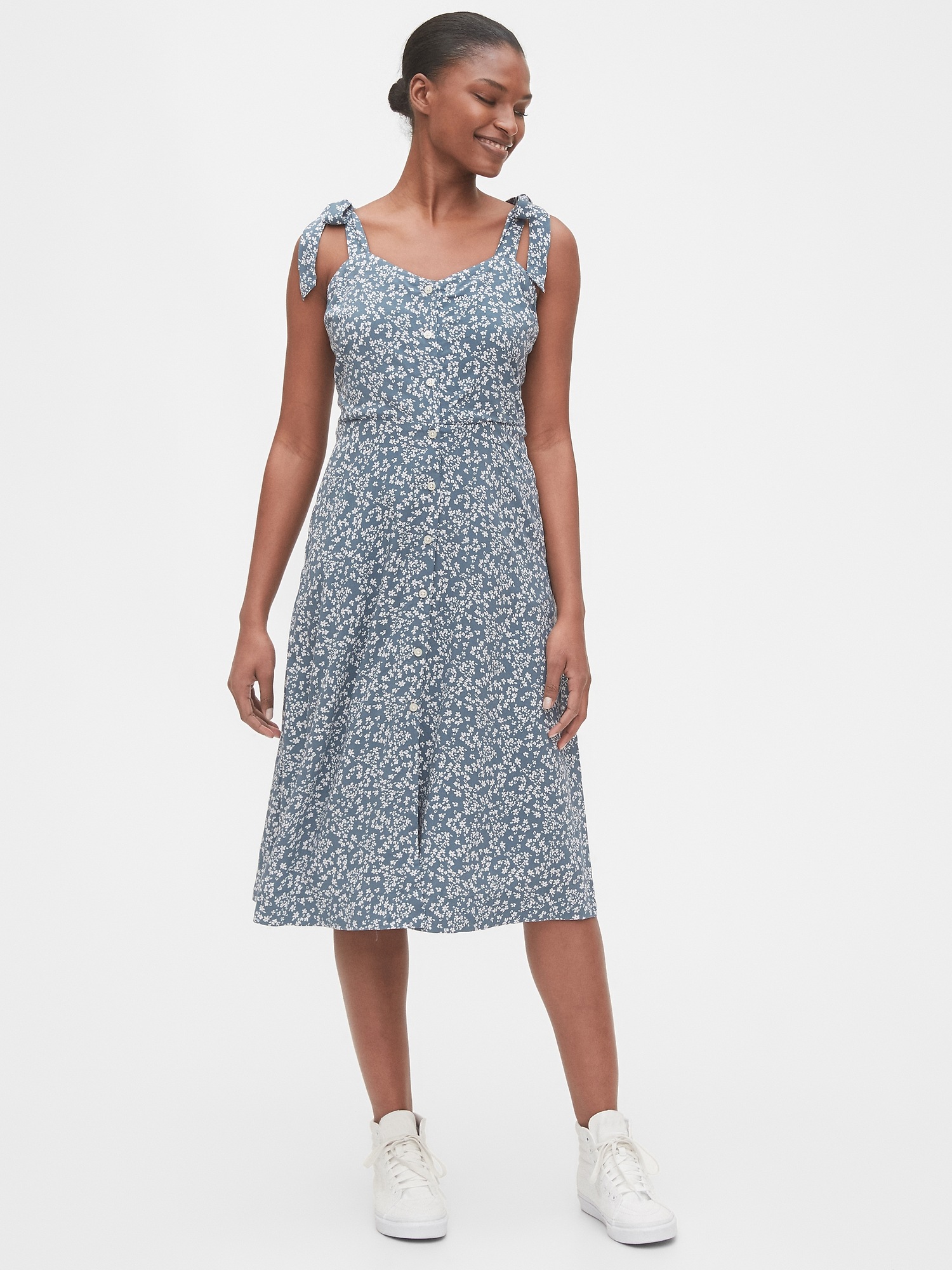 button front pocket detail midi dress
