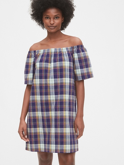 Image number 1 showing, Off The Shoulder Plaid Dress