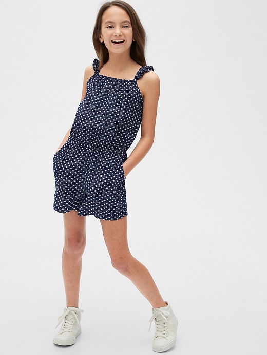 2 of 8 showing, with the color navy stars of product Kids Ruffle Sleeveless Romper