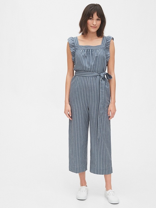 Image number 1 showing, Ruffle Sleeve Jumpsuit in Linen-Cotton