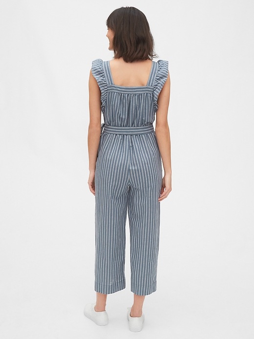 Image number 2 showing, Ruffle Sleeve Jumpsuit in Linen-Cotton