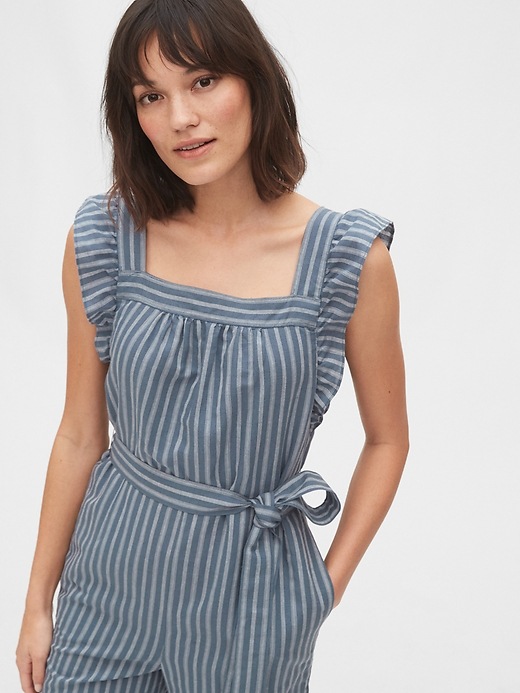 Image number 3 showing, Ruffle Sleeve Jumpsuit in Linen-Cotton