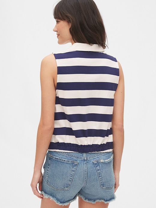 2 of 8 showing, with the color navy blue & white stripe of product Sleeveless Rugby Polo Shirt