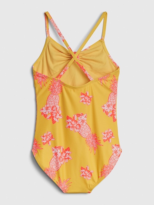 2 of 8 showing, with the color yellow flowers of product Kids Floral Ruche Swim One-Piece
