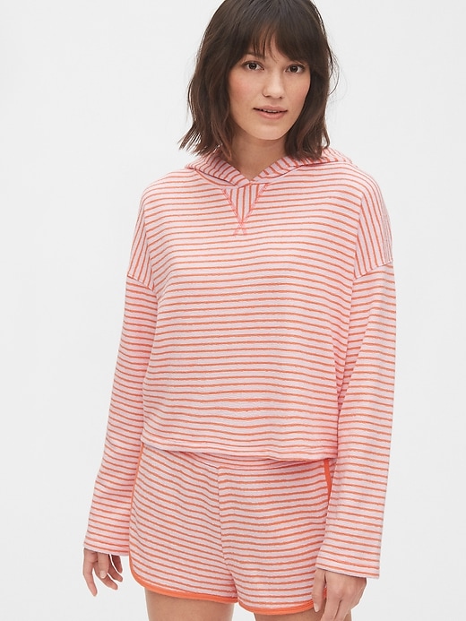 1 of 8 showing, with the color pink & white stripe of product Vintage Soft Textured Hoodie