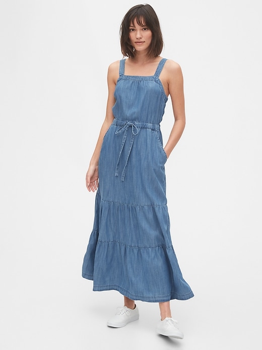 1 of 8 showing, with the color medium indigo of product Apron Maxi Dress in TENCEL™