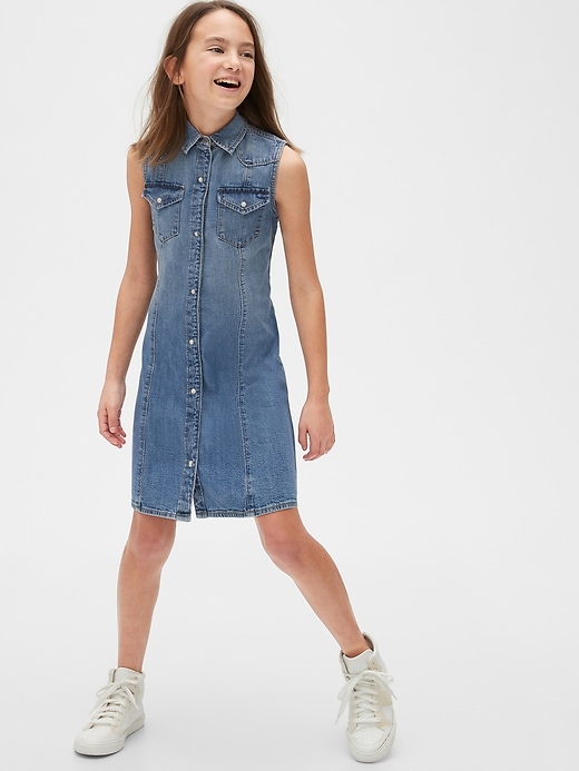 2 of 8 showing, with the color light denim of product Kids Western Denim Dress