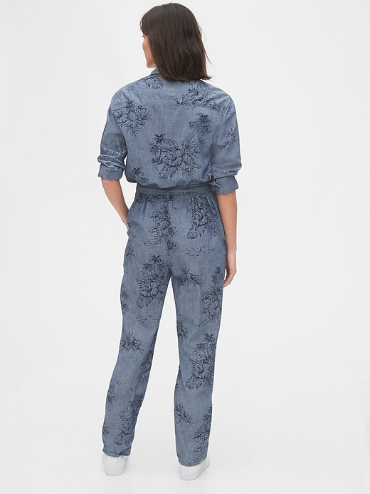 2 of 8 showing, with the color Hawaiian floral print of product Print Denim Jumpsuit