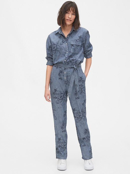 Image number 1 showing, Print Denim Jumpsuit