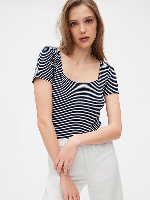 1 of 8 showing, with the color navy blue & white stripe of product Squareneck Bodysuit