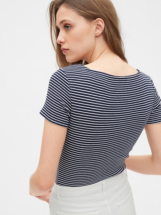 2 of 8 showing, with the color navy blue & white stripe of product Squareneck Bodysuit