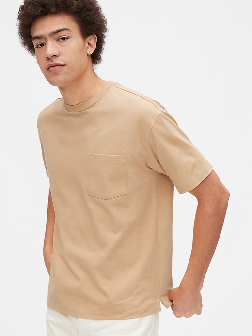 1 of 8 showing, with the color tan chino academy of product Easy Heavyweight Pocket T-Shirt