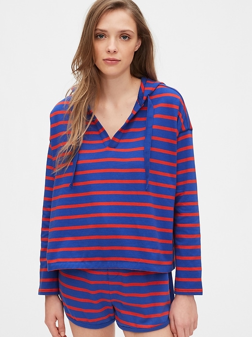 1 of 8 showing, with the color red & blue stripe of product V-Neck Hoodie