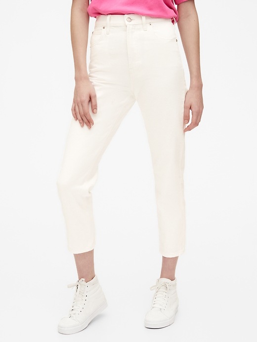 1 of 8 showing, with the color dove white of product High Rise Mom Jeans