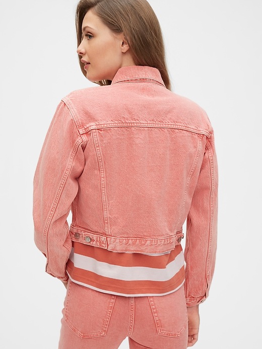 2 of 8 showing, with the color pink flamingo of product Cropped Utility Denim Jacket