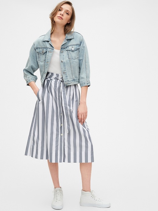 Image number 3 showing, Tie-Belt Button-Front Stripe Midi Skirt