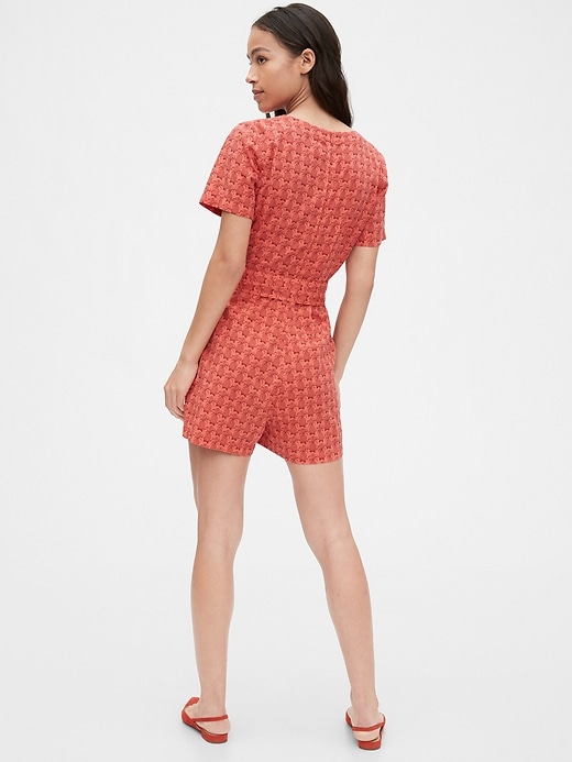 2 of 8 showing, with the color pink coral pineapple print of product Wrap-Front Print Romper