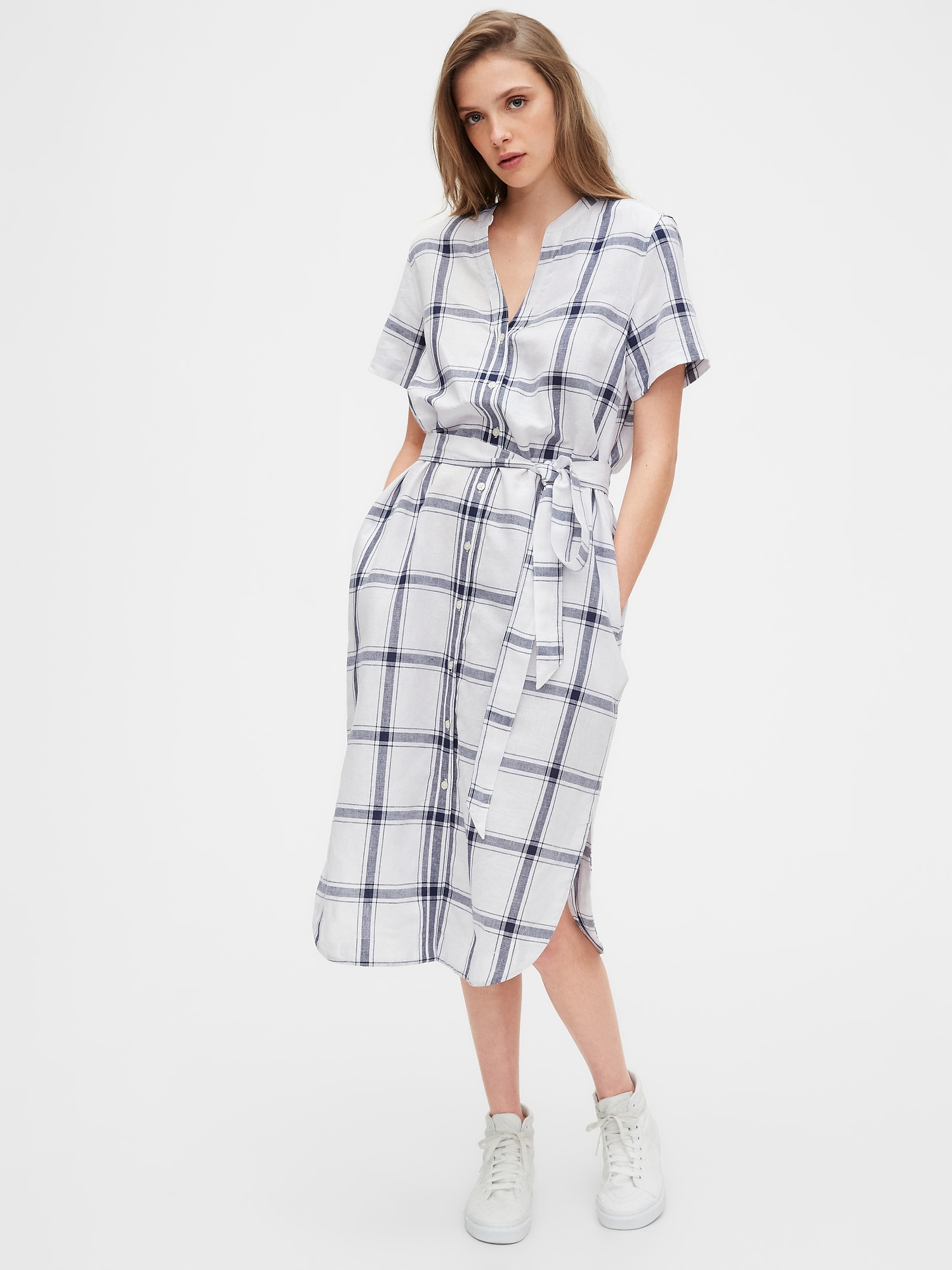 midi linen shirt dress