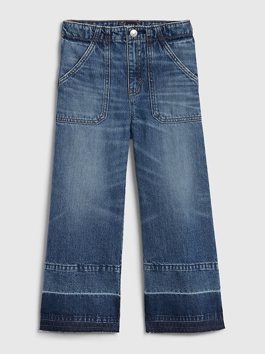 1 of 8 showing, with the color dark wash of product Kids High Rise Utility Wide Leg Jeans