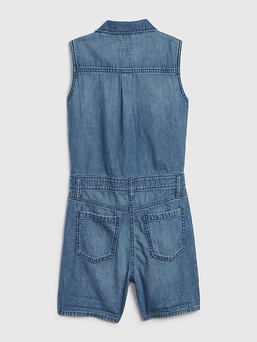 2 of 8 showing, with the color medium wash of product Kids Denim Sleeveless Romper