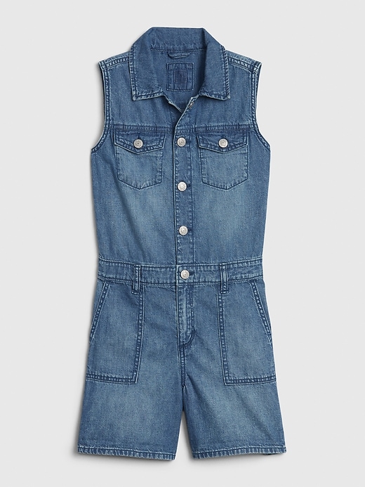 1 of 8 showing, with the color medium wash of product Kids Denim Sleeveless Romper