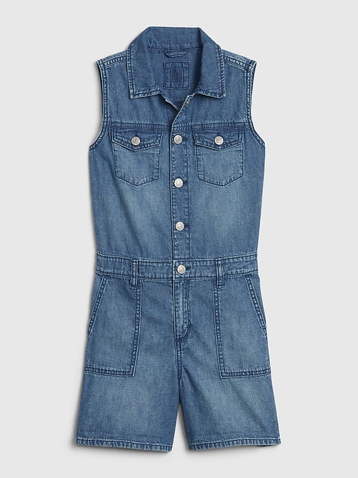 Image number 1 showing, Kids Denim Sleeveless Romper