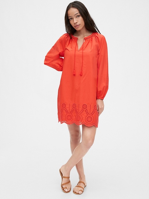 Long Sleeve Eyelet Dress in Poplin Gap